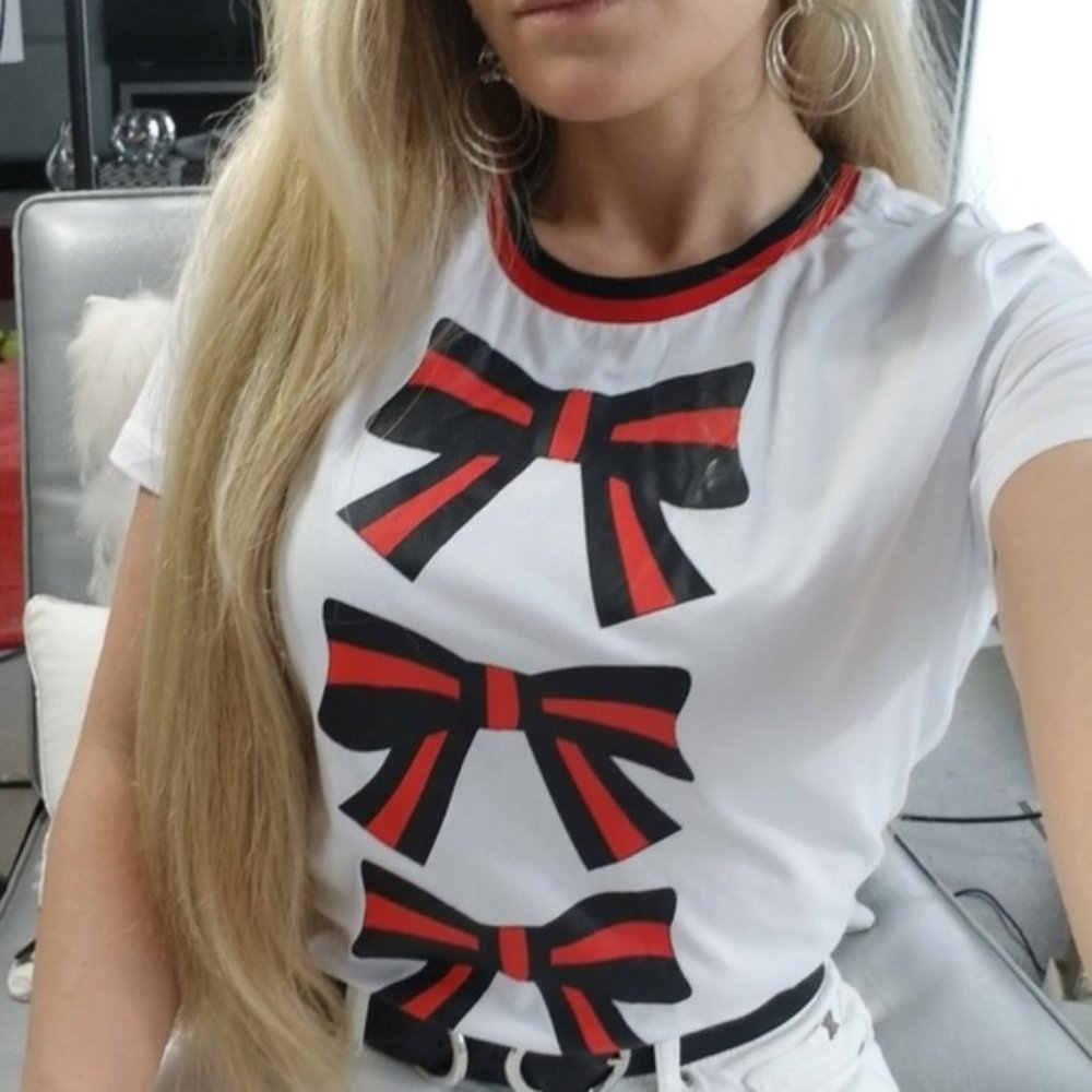 LONDON Bow Print Casual Womens top - Picture 3 of 5
